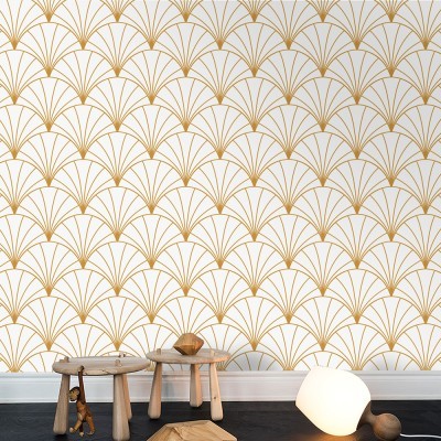 Μοτίβο με πορτοκαλί σχεδιασμούς, Line Art, Ταπετσαρίες Τοίχου, 100 x 100 εκ.